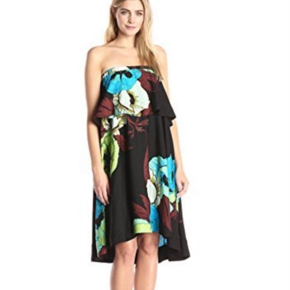 Tracy Reese Strapless Black Floral Dress